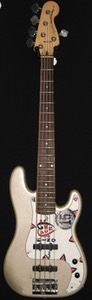 1991 Fender Squier 5-String Precision Bass (Shoreline Gold with Carvin pickups)